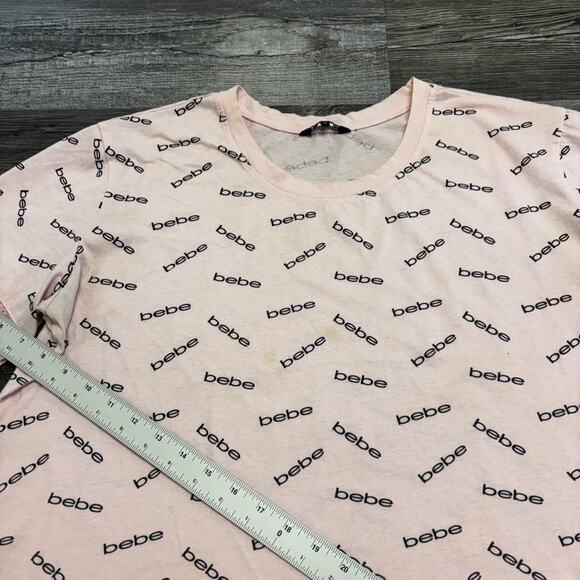 Bebe Sport Tossed Logo Pink Womens 1X Plus‎ Activewear All Over Print Crop Top - Picture 7 of 11